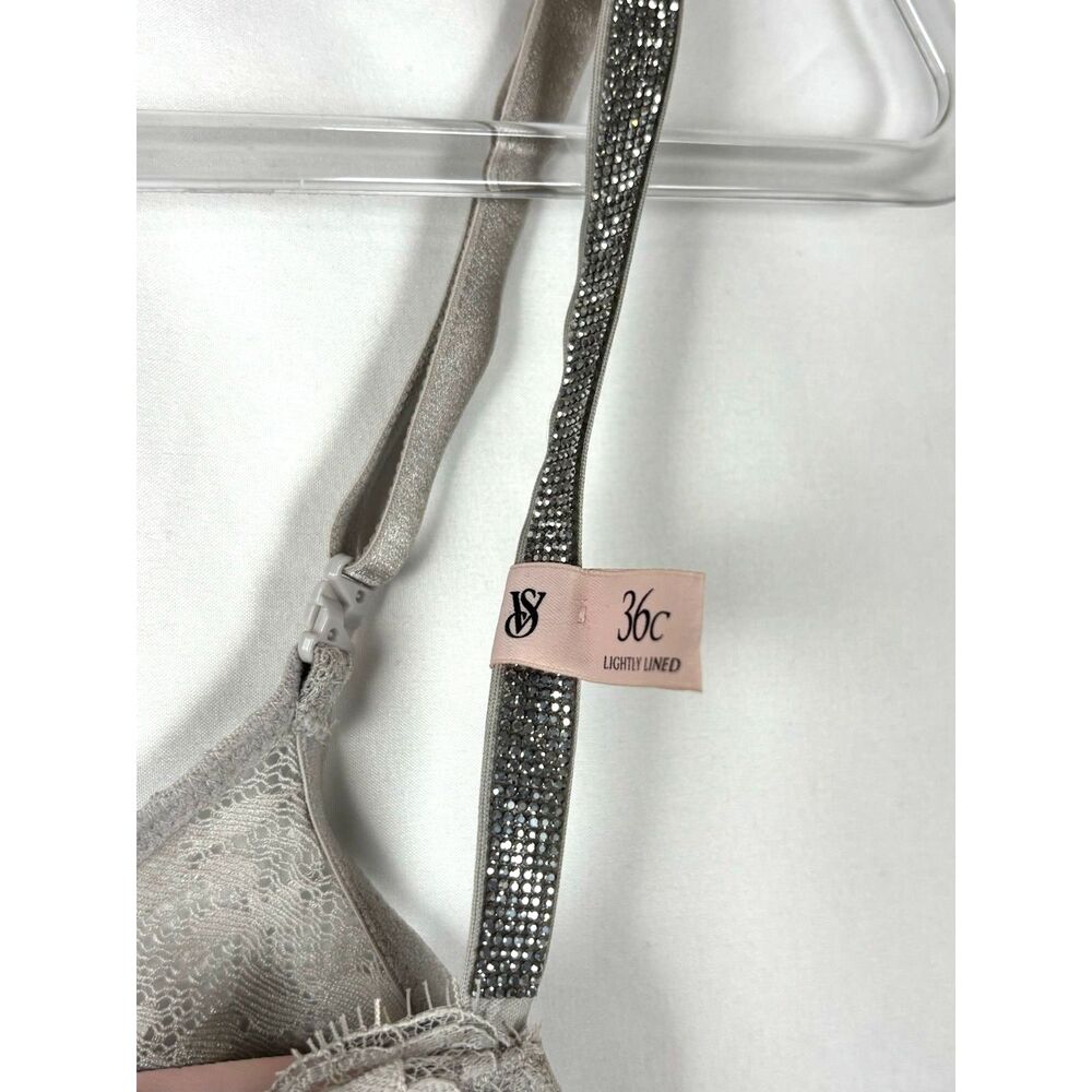 Victorias Secret Dream Angels Demi Bra 36C Gray Lace Rhinestone Shine Strap NWOT - Picture 3 of 8